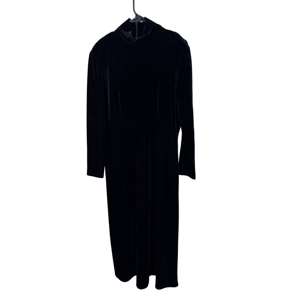 Vintage KC Spencer Black Velvet Mock Neck Long Sleeve Maxi‎ Dress Size 14